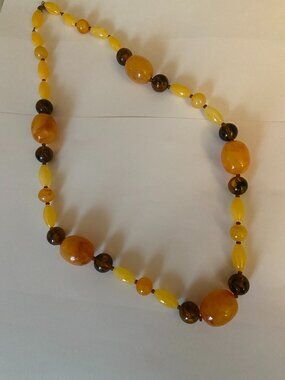 Vintage Style Necklace featuring yellow, buterscoth and cherry red amber